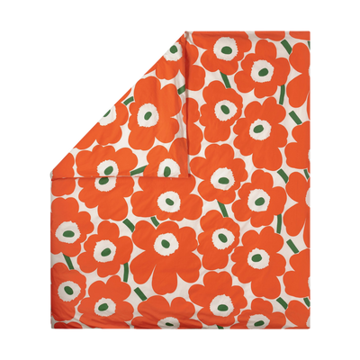 Marimekko Unikko Full / Queen Duvet Cover Set, off-white/orange/green