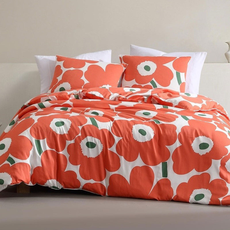 Marimekko Unikko Full / Queen Duvet Cover Set, off-white/orange/green