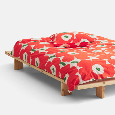 Marimekko Unikko Full / Queen Duvet Cover Set, off-white/orange/green