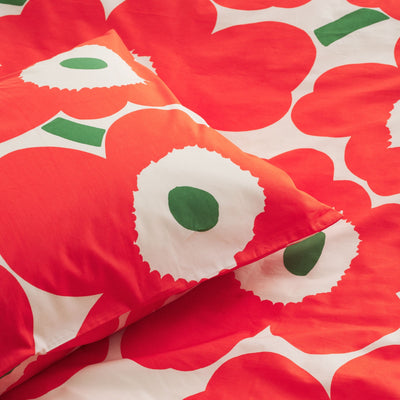 Marimekko Unikko Full / Queen Duvet Cover Set, off-white/orange/green