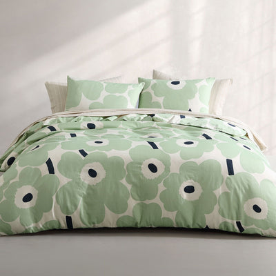 Marimekko Unikko King Duvet Cover Set, off-white/sage/black