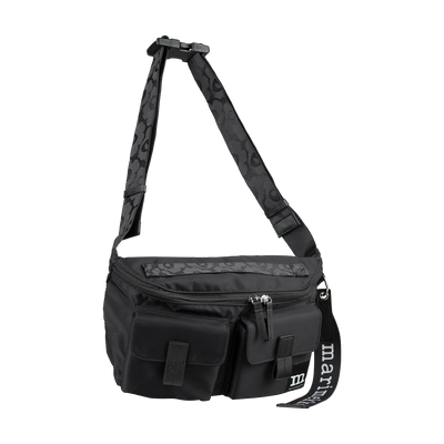 Black tactical bag with a strap on a white background