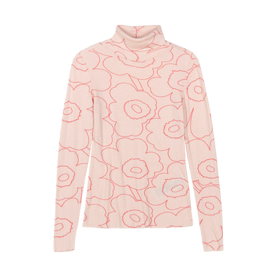 Marimekko Vilina Piirto Unikko Wool Turtleneck Shirt, lt.pinkred