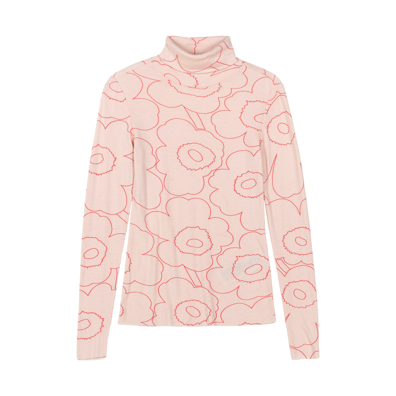 Marimekko Vilina Piirto Unikko Wool Turtleneck Shirt, lt.pinkred