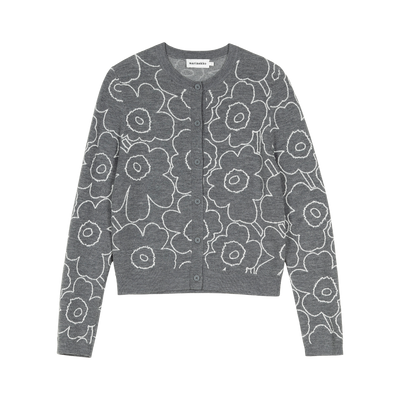 Marimekko Villi Piirto Unikko Knitted Cardigan, dk.grey/off-white