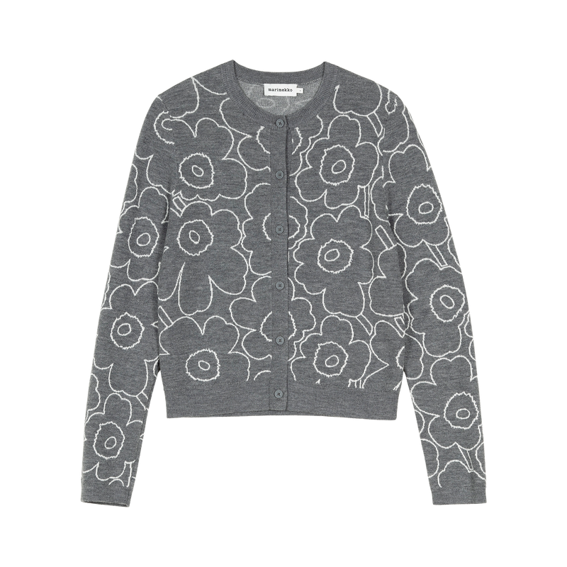 Marimekko Villi Piirto Unikko Knitted Cardigan, dk.grey/off-white