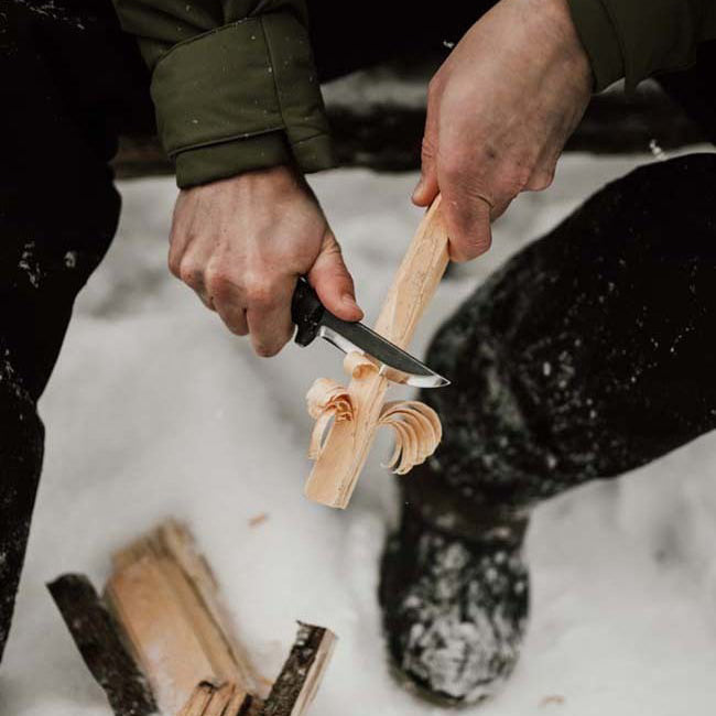 making kindling with Marttiini Condor Timberjack Knife