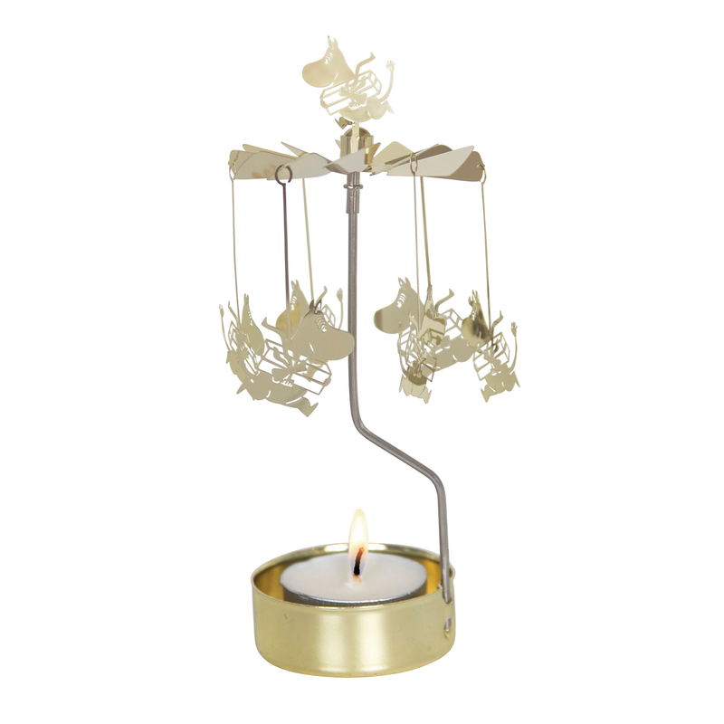 Decorative candle holder with metal figurines on a white background
