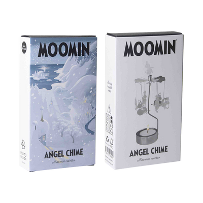Two Moomin angel chime packaging boxes on a white background