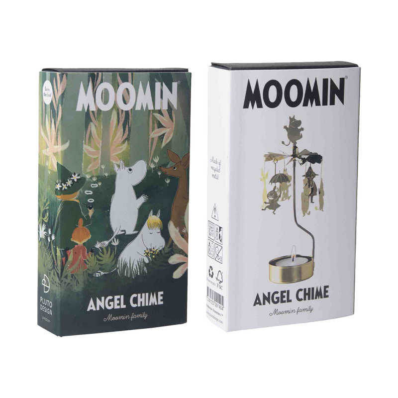 Two Moomin-themed angel chimes in their packaging on a white background