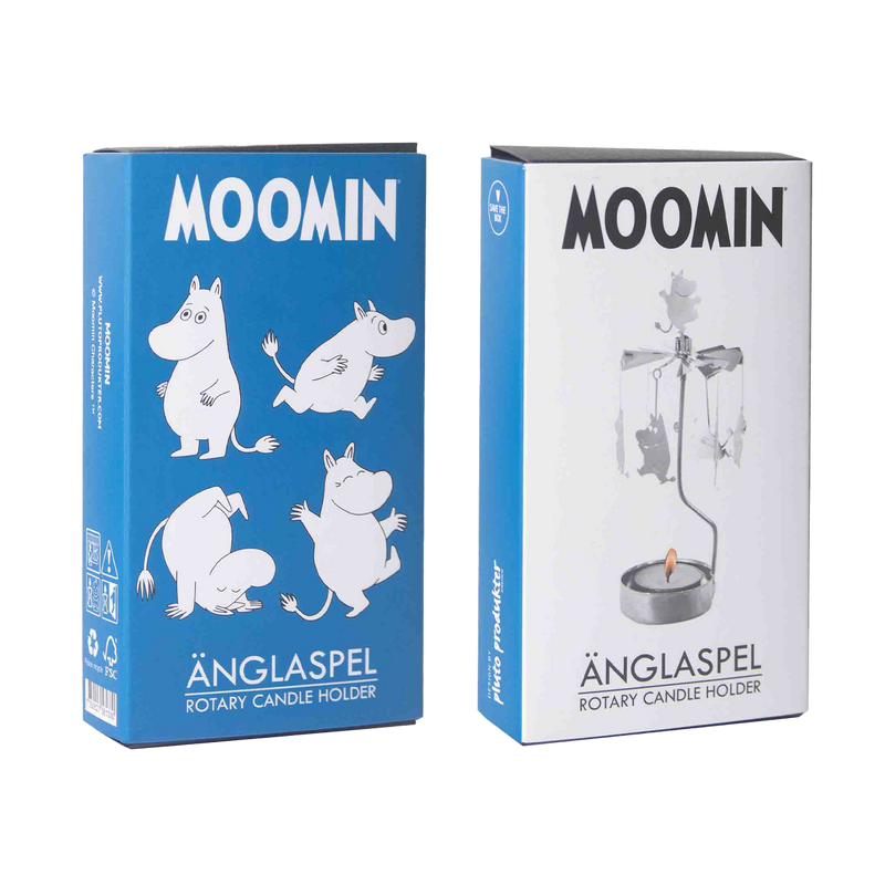 Two Moomin-themed candle holder boxes on a white background