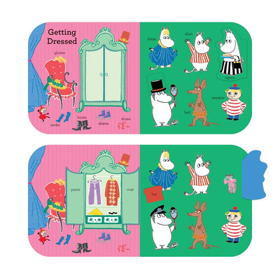 Children's book with Moomin characters on a white background