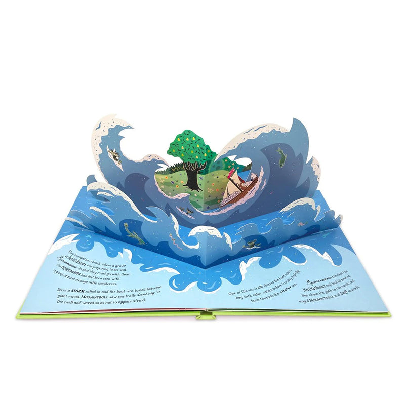 Pop-up book with a scene of a boat on choppy waters