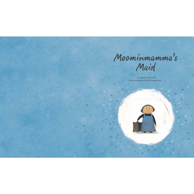 Book cover of 'Moominmamma's Maid' with a blue background and circular inset featuring a character.