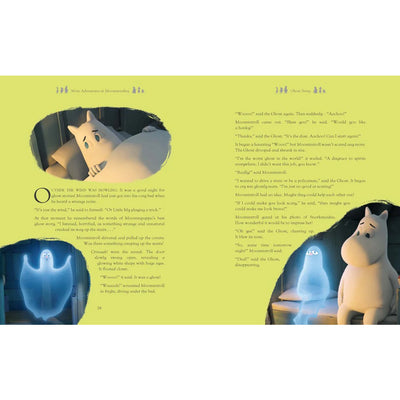 Illustrated book page with characters and text on a green background