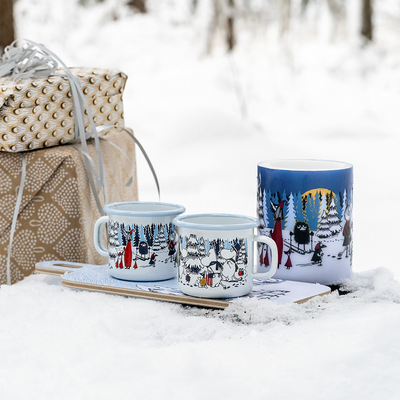 Muurla Moomin Winter Forest Children's Mugs on serving board