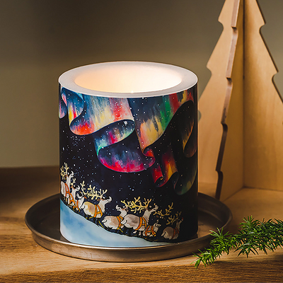 Muurla Northern Lights Large Candle lit on table