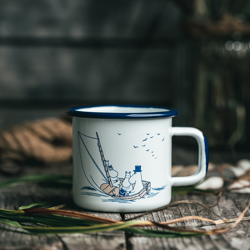 blue and white sailors enamel mug