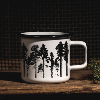 Muurla Nordic Forest Enamel Mug black and white