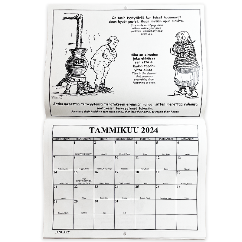 January of old sayings and name days calendar