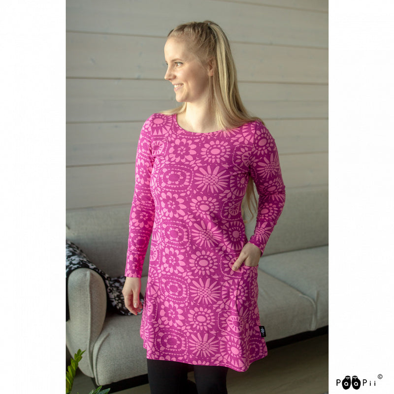 PaaPii Kannel Tunic Virkko Pink with long sleeves