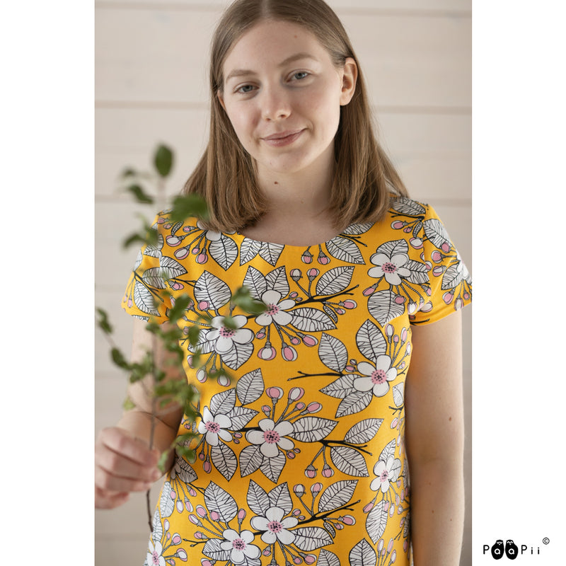 yellow short sleeve dress