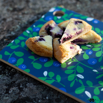 Berry danish presented on blueberry board