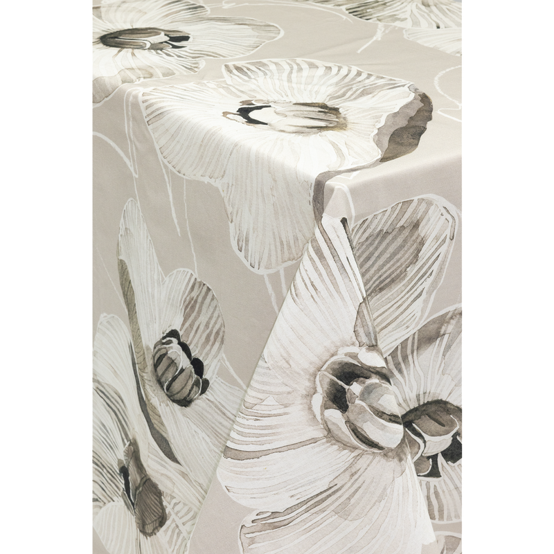 Floral patterned tablecloth with a white background