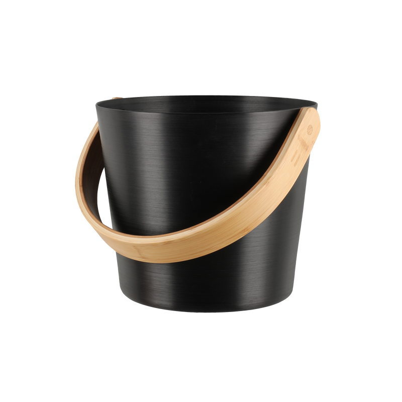 Rento Black Aluminum Sauna Bucket with bamboo handle