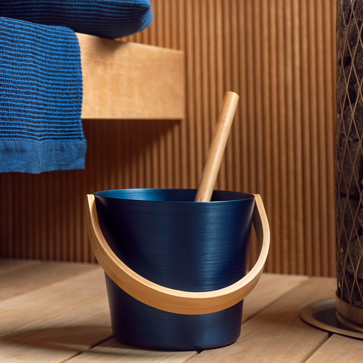Rento Dark Blue Aluminum Bamboo Sauna Ladle