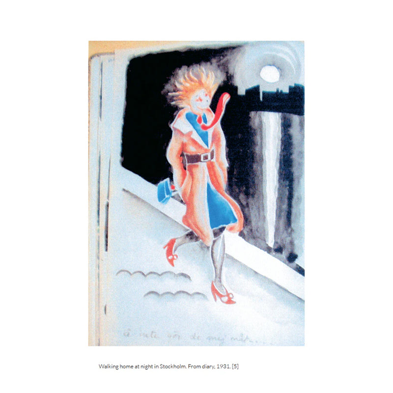 Illustration of a person walking home at night in Stockholm, from a diary entry.