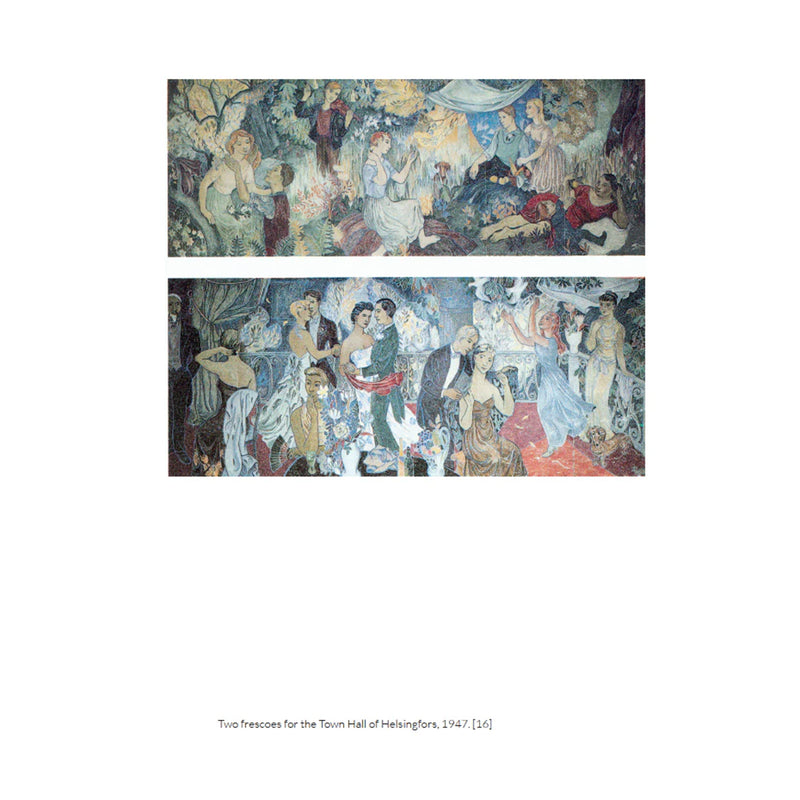Two tapestries with artistic designs on a white background