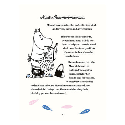 Illustration of Moominmamma from the Moomin series with text about her character.