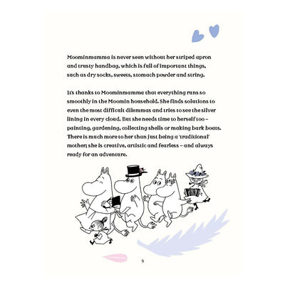 Page from a book with Moomin characters and text about Moominmamma.