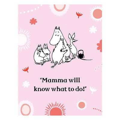 Illustration of characters with text 'Mamma will know what to do!' on a pink background