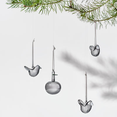 iittala Grey Glass Bird Ornaments