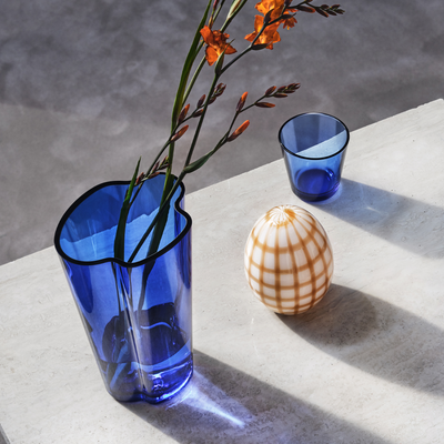 alvar aalto tall blue vase