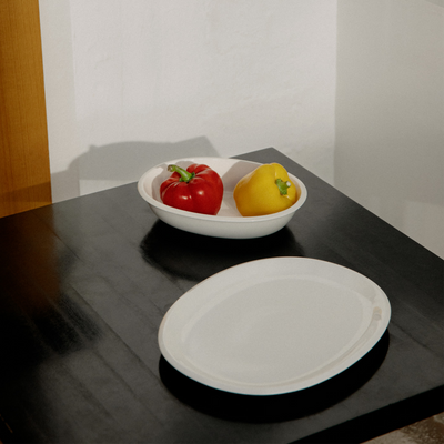 iittala Raami White Oval Serving Platter on table