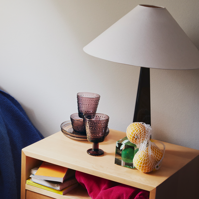 calluna glass on bedstand