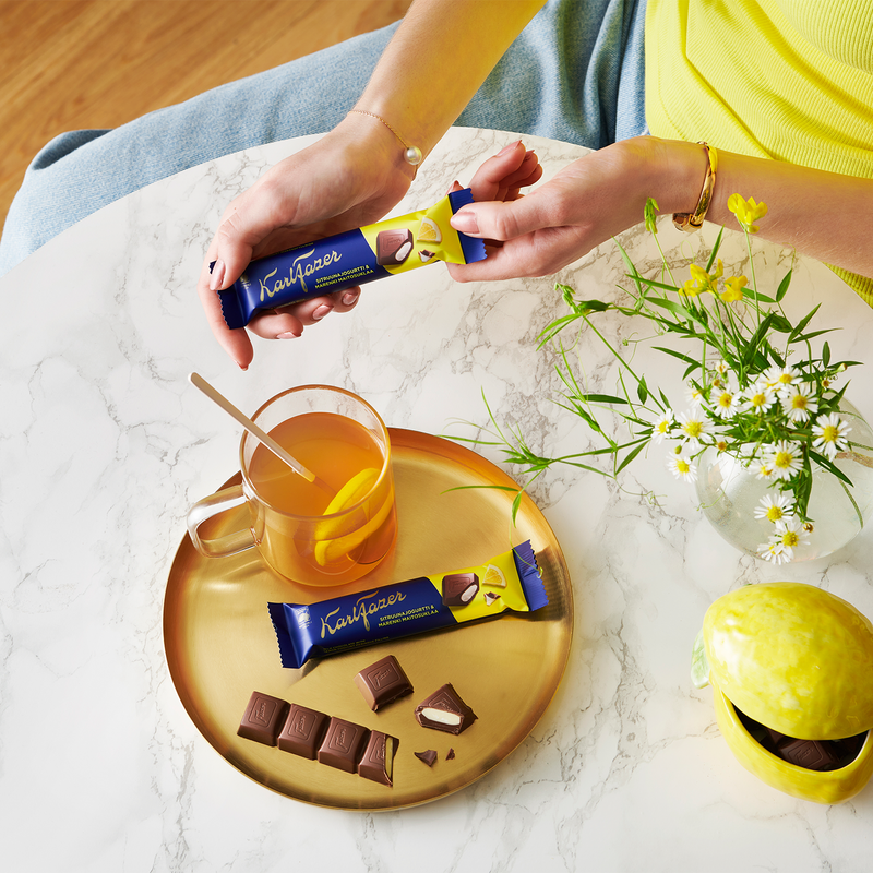 lemon chocolate bar on table