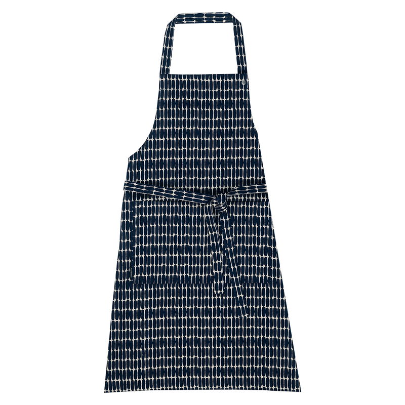 Marimekko Alku Apron dark blue linen color