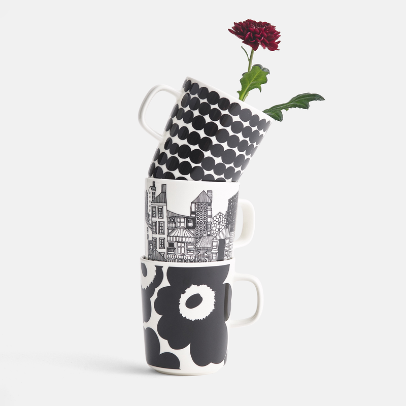 Marimekko black and white mugs group