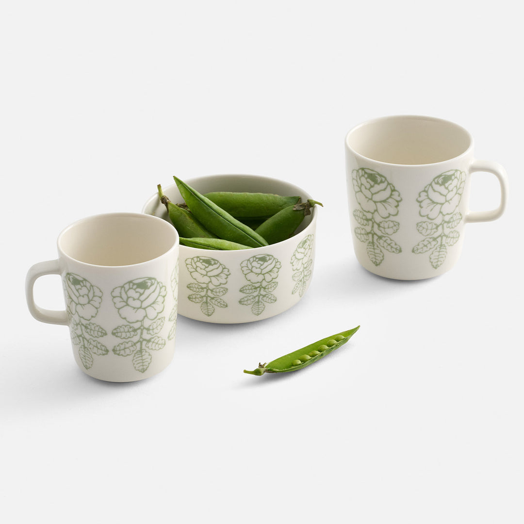 Marimekko Vihkiruusu Mug, white/sage – Touch of Finland