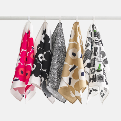 kitchen towel display of marimekko tea towels