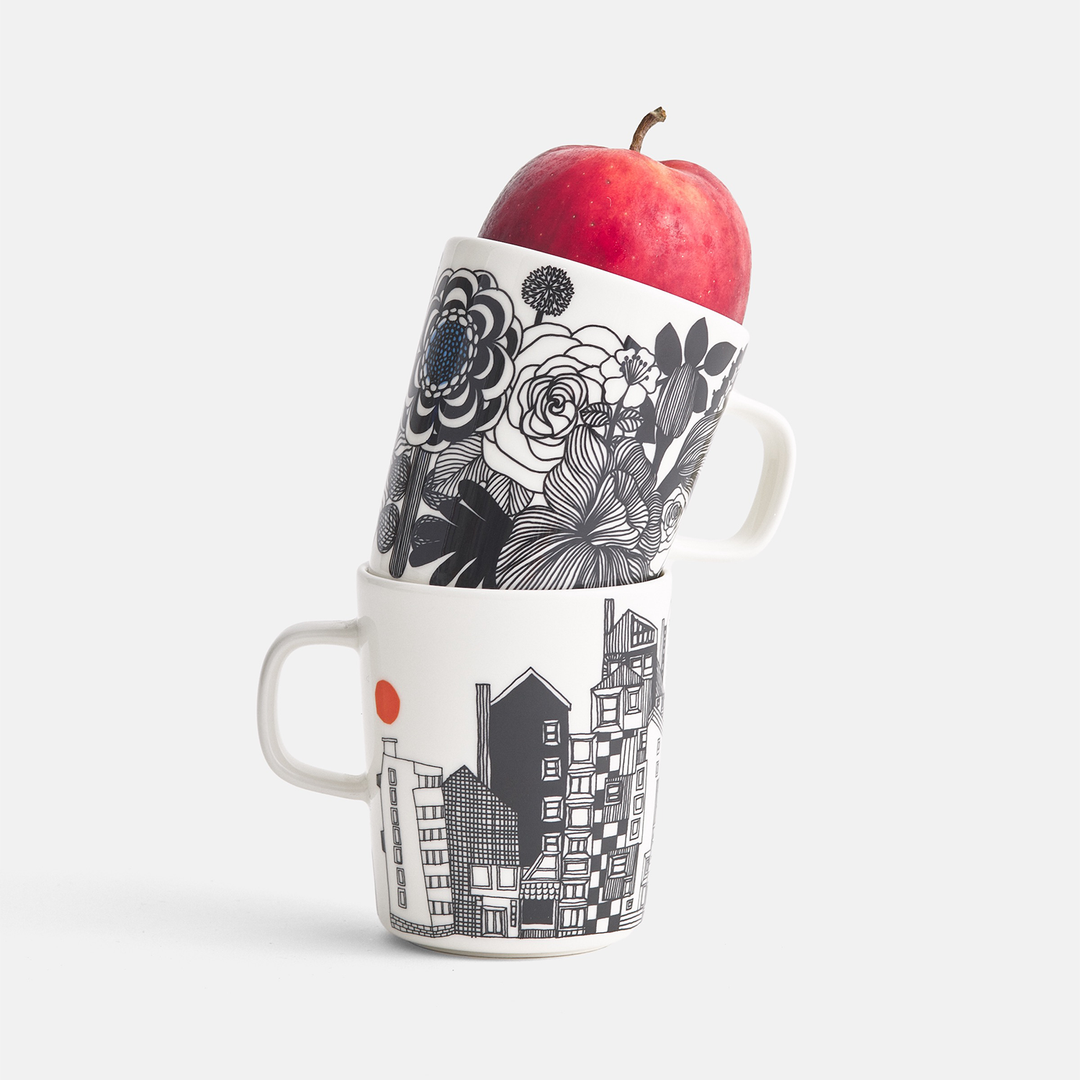 marimekkoマリメッコ 　　　　　Siirtolapuutarhaジャグ Marimekko Siirtolapuutarha Mug, white/black/orange – Touch of Finland