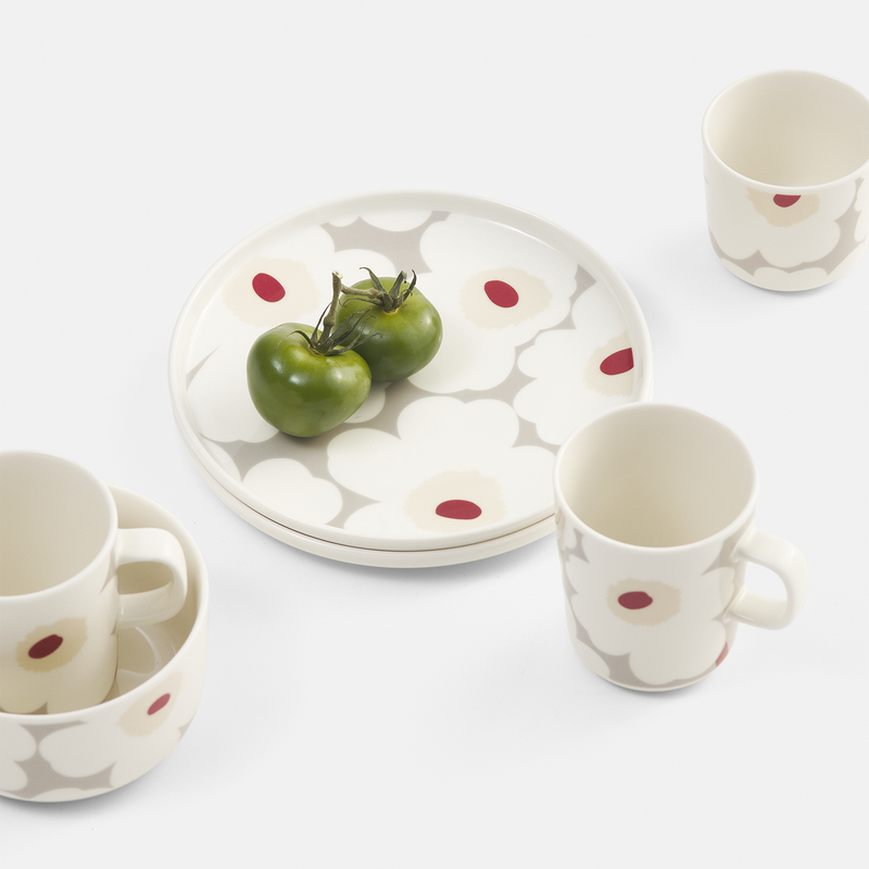 Marimekko Unikko white grey and red dinnerware
