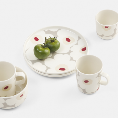 Marimekko White / Grey / Red Unikko dinnerware