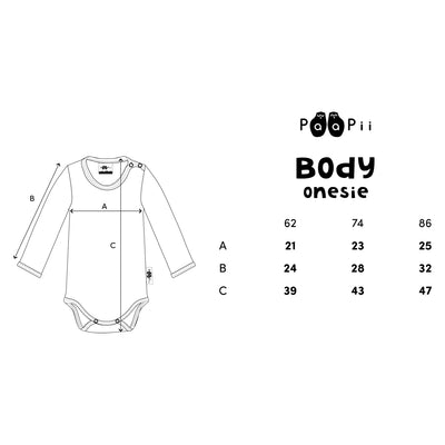 paappi onesie size chart