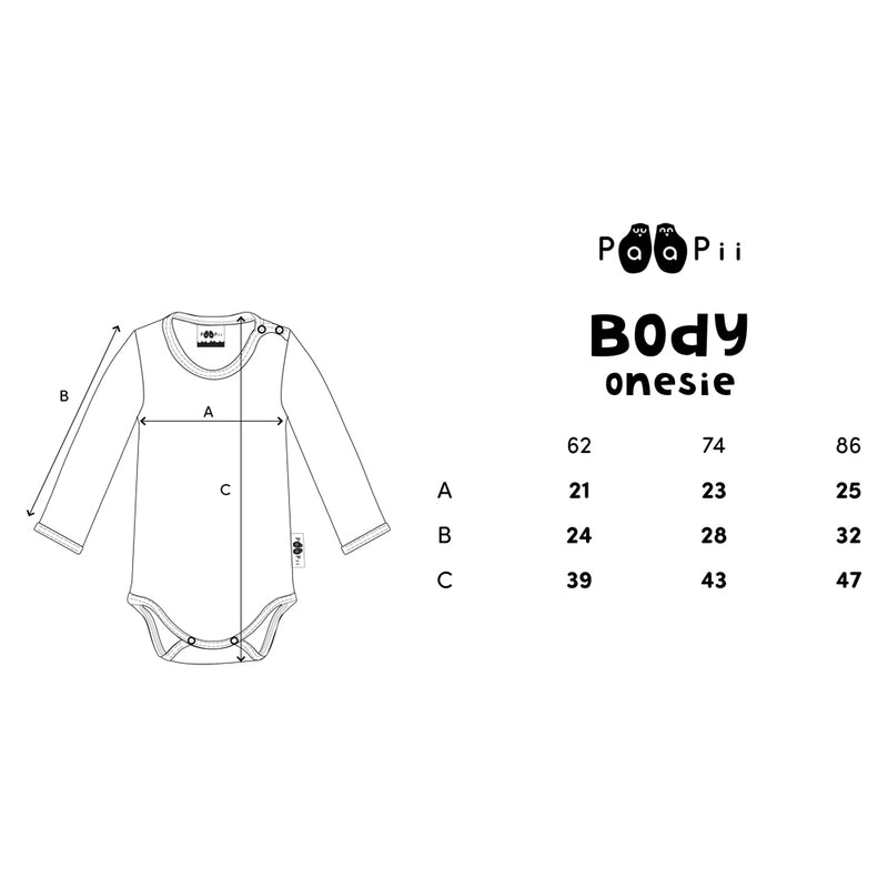 paappi onesie size chart