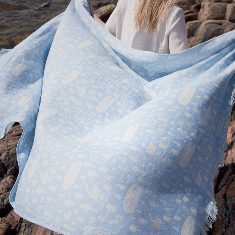 half linen blue sauna blanket